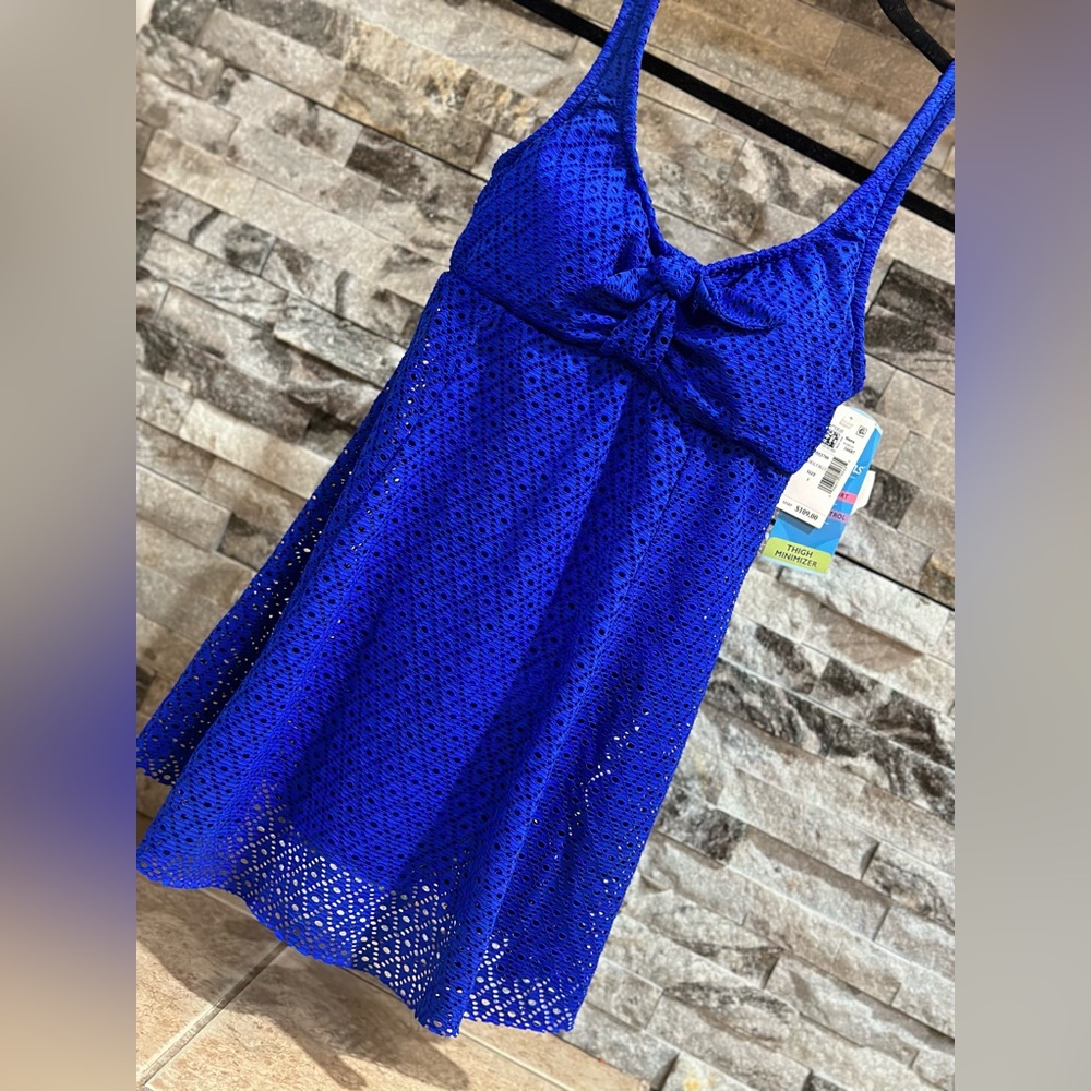 Swim Solutions Women's Cobalt Blue Solid Print One-Piece - Size 8 - NWT